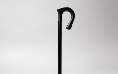 Sleek Black Walking Cane with Curved Handle Against White Background
