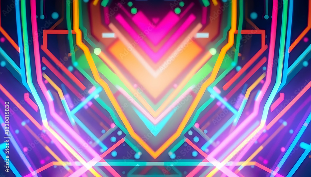 Aufkleber vibrant abstract geometric pattern with neon colorful shapes