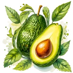 A fresh, green avocado slice, a healthy tropical fruit, isolated on a white plate