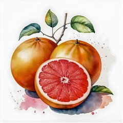 Fresh citrus grapefruit with green leaves, a juicy and healthy fruit