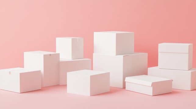 Stacked white boxes on a pink background