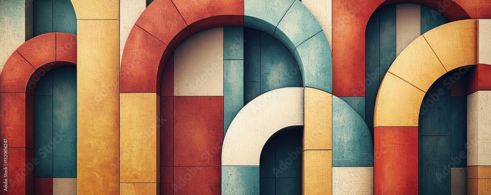 Poster geometric shapes illustration abstract background idea. colorful abstract geometric shapes and arche