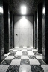 Fototapeta premium Bold black and white geometric tiles, single spotlight highlight , graphic, black, texture