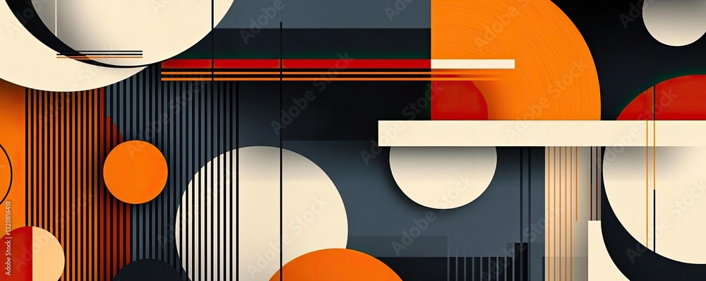 Aufkleber Geometric shapes illustration abstract background idea. Abstract geometric design with vibrant orange and black shapes and lines.