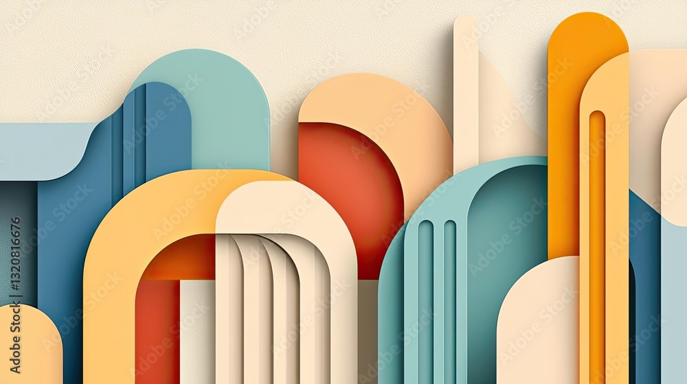 Poster Geometric shapes illustration abstract background idea. Abstract layered shapes in soft colors create a modern artistic design.