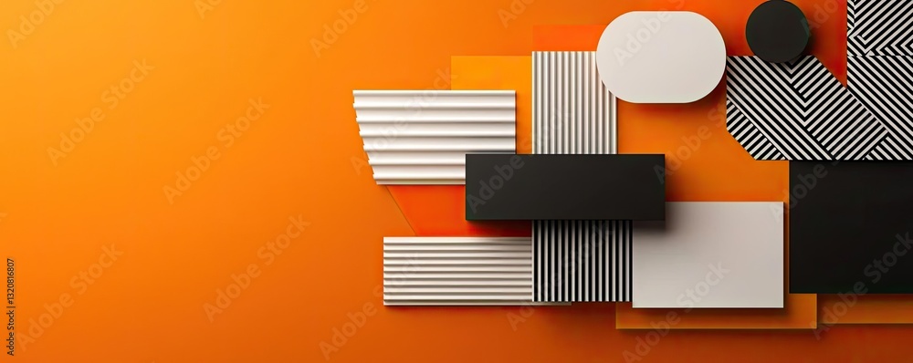 Poster Geometric shapes illustration abstract background idea. Abstract design featuring geometric shapes on a vibrant orange background.