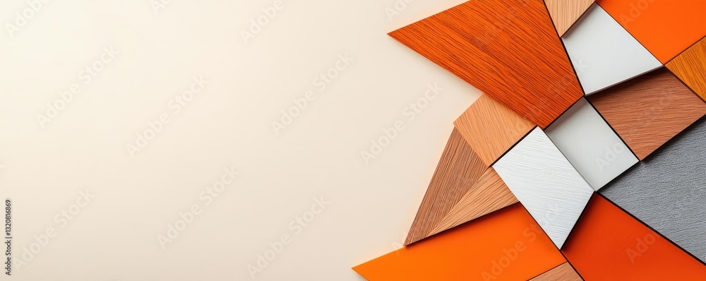 Poster geometric shapes illustration abstract background idea. vibrant geometric shapes with wooden texture
