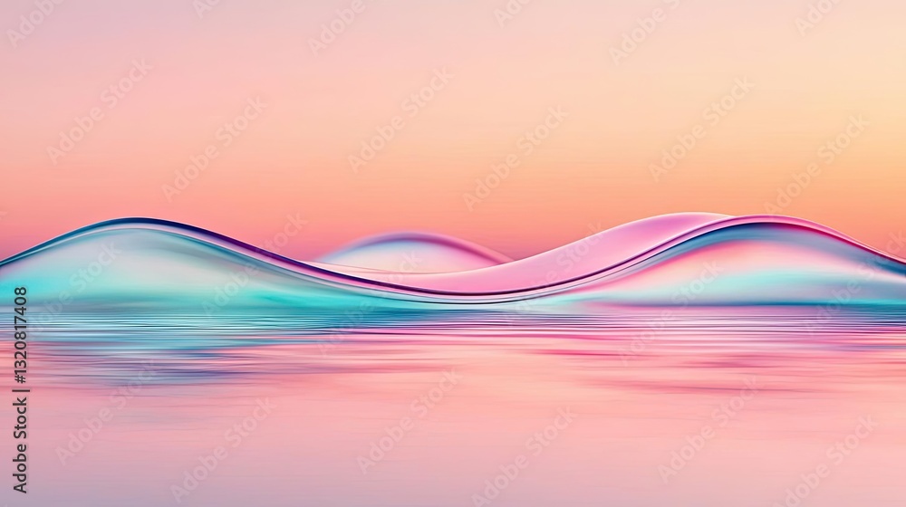 Poster 3d abstract art background concept. abstract waves of color blending in a serene, pastel sunset land