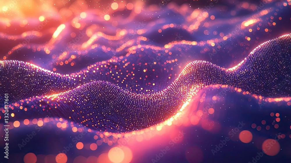 Aufkleber 3D abstract art background concept. Abstract digital waves with shimmering particles and glowing effects in vibrant colors.
