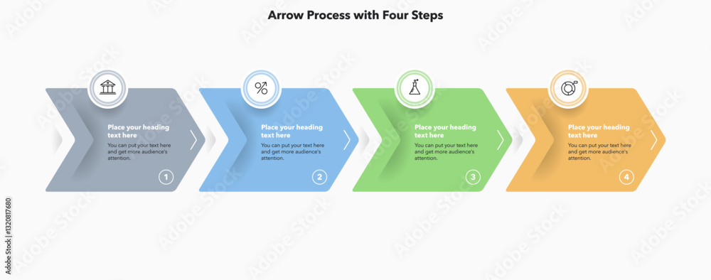 Aufkleber Arrow infographic process template with four steps. Simple diagram with icons and thin lines for workflow layout, banner or web design.