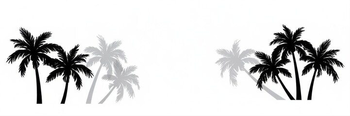 Elegant black palm tree silhouettes against white backdrop Versatile design element , digital, black silhouettes
