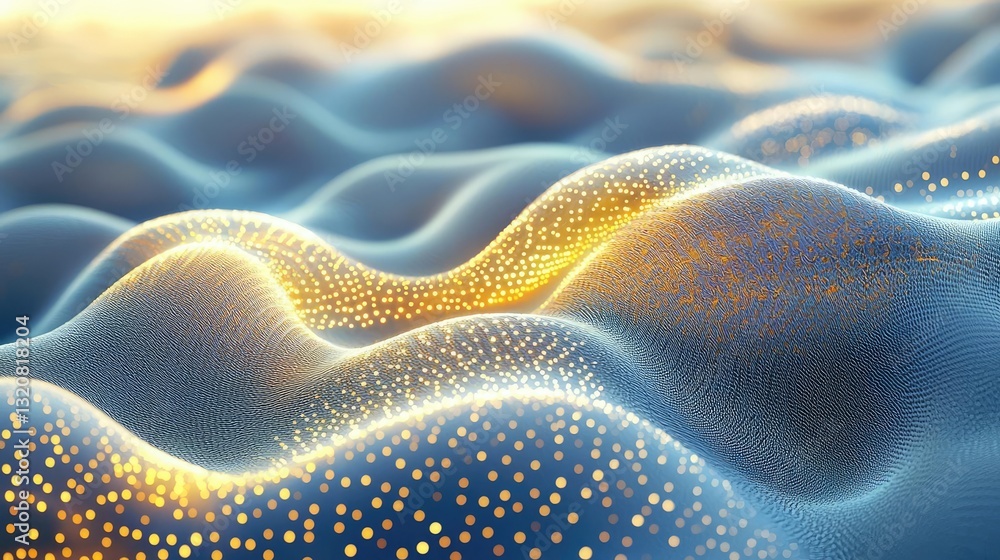 Aufkleber 3D abstract art background concept. Abstract visualization of waves with glowing particles in a digital landscape.