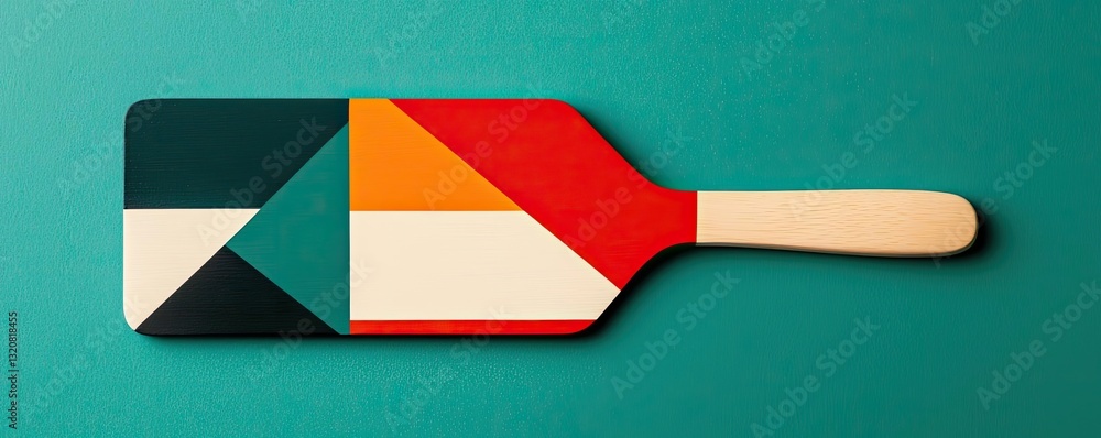 Poster geometric shapes illustration abstract background idea. a colorful wooden kitchen spatula on a vibra
