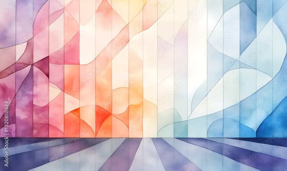 Aufkleber colorful abstract watercolor background with geometric shapes and soft gradients.