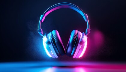 A vibrant image of headphones illuminated by colorful lighting, creating a modern and tech-savvy aesthetic.
