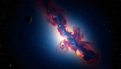 Fototapeta premium Vibrant Cosmic Nebula with Stars and Dark Celestial Body