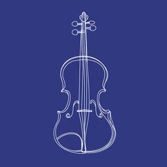 Fototapeta premium Minimalist white outline of a violin on a solid blue background