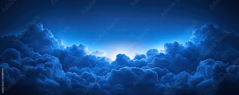 Poster dark sky concept. majestic blue clouds illuminated by soft light, creating a serene and tranquil atm