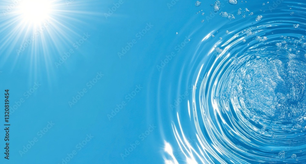 Poster sunlight reflecting on water surface with ripples and bubbles background
