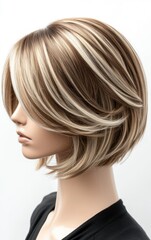 Exploring Stylish Blonde Wig on Mannequin Head with Layered Bob Hairstyle