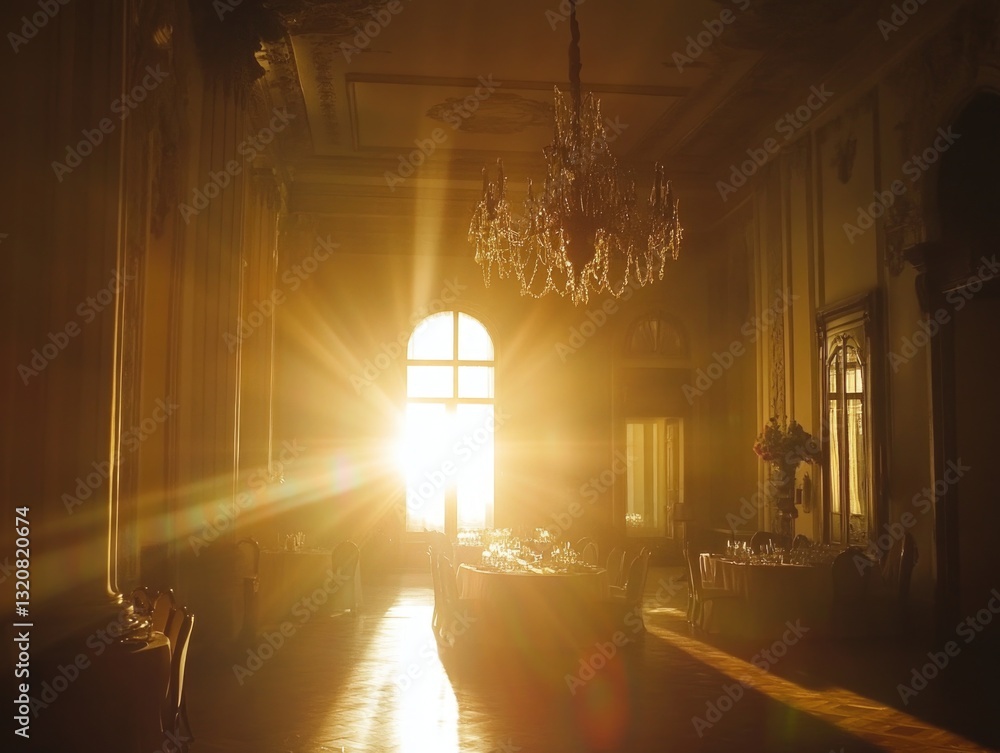 Poster bright sunlight streaming through a window into a spacious interior