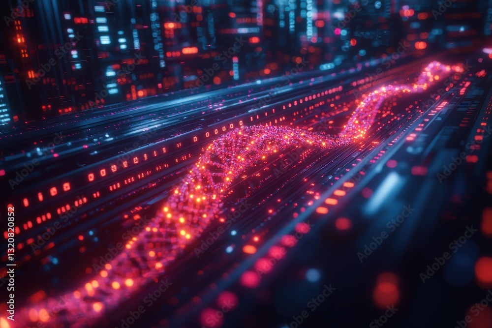 Poster futuristic digital stream with binary code and glowing data flow, representing high-speed internet, 