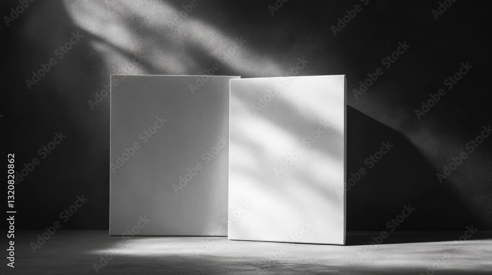 Poster a pair of white boxes on a background