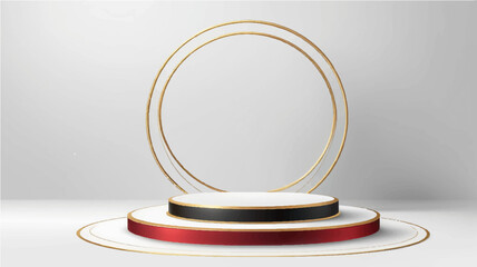 White podium with elegant gold lines for the best awards or product display. stage or podium. vector illustration