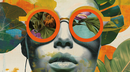 Contemporary digital collage art. Retro lady. Fashion concept