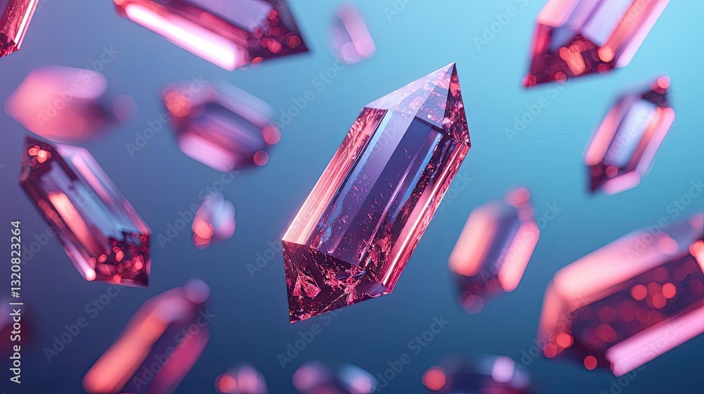Poster 3d abstract art background concept. vibrant floating crystals showcasing stunning clarity and unique