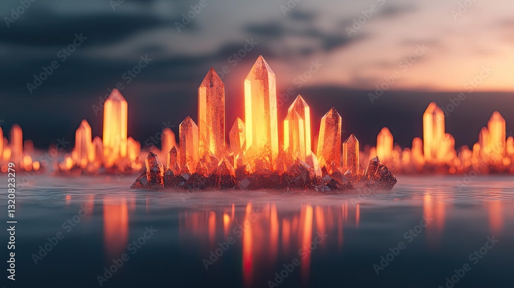 Poster 3d abstract art background concept. a stunning display of vibrant orange crystals reflecting natural