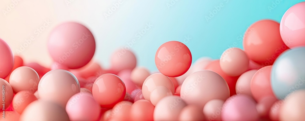 Poster 3d abstract art background concept. colorful spheres in shades of pink and blue create a vibrant and