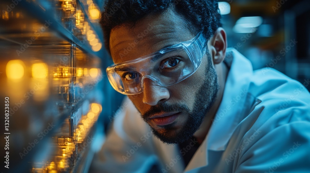 Poster An engineer examines advanced machinery in a manufacturing environment. The setting is filled with automated systems and bright lights, highlighting the importance of precision in engineering tasks.