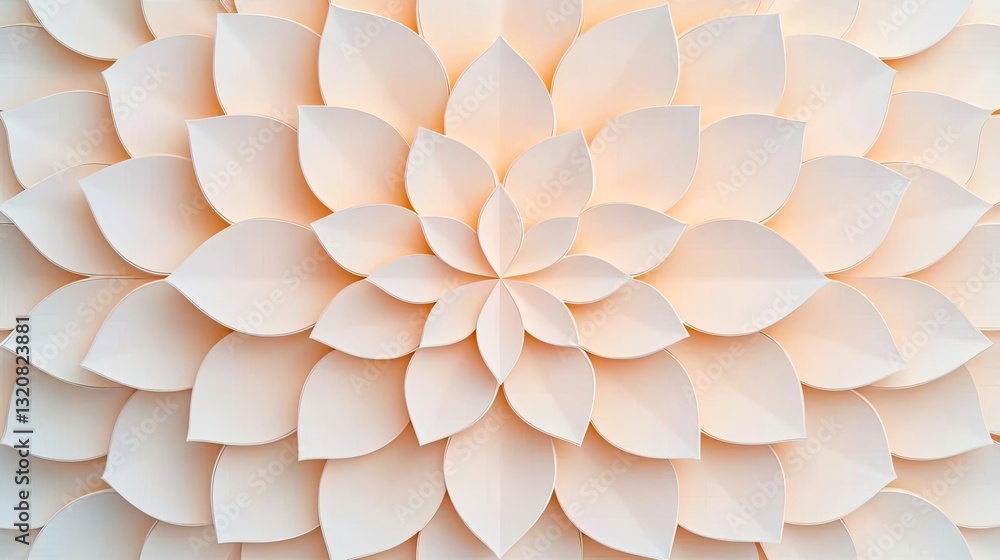 Poster Geometric pattern design abstract background idea. Beautiful paper flower design with layers and elegant shapes in soft pastel tones.