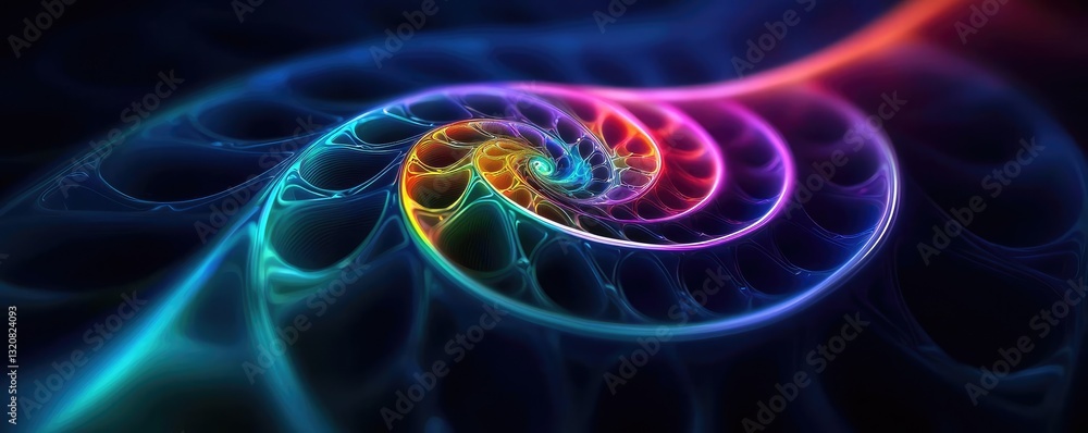 Poster 3D abstract art background concept. A vibrant fractal swirl with bright colors showcasing intricate patterns and depth.