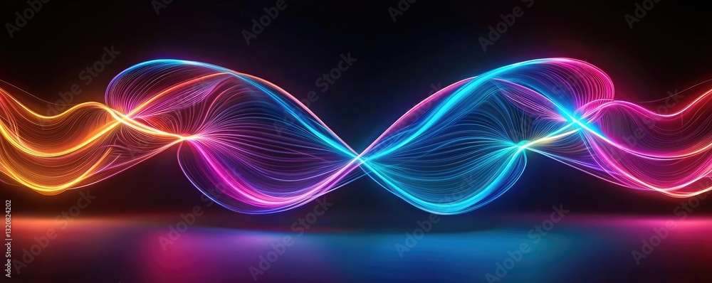 Poster 3D abstract art background concept. Vibrant waves of light in neon colors creating a mesmerizing visual effect.