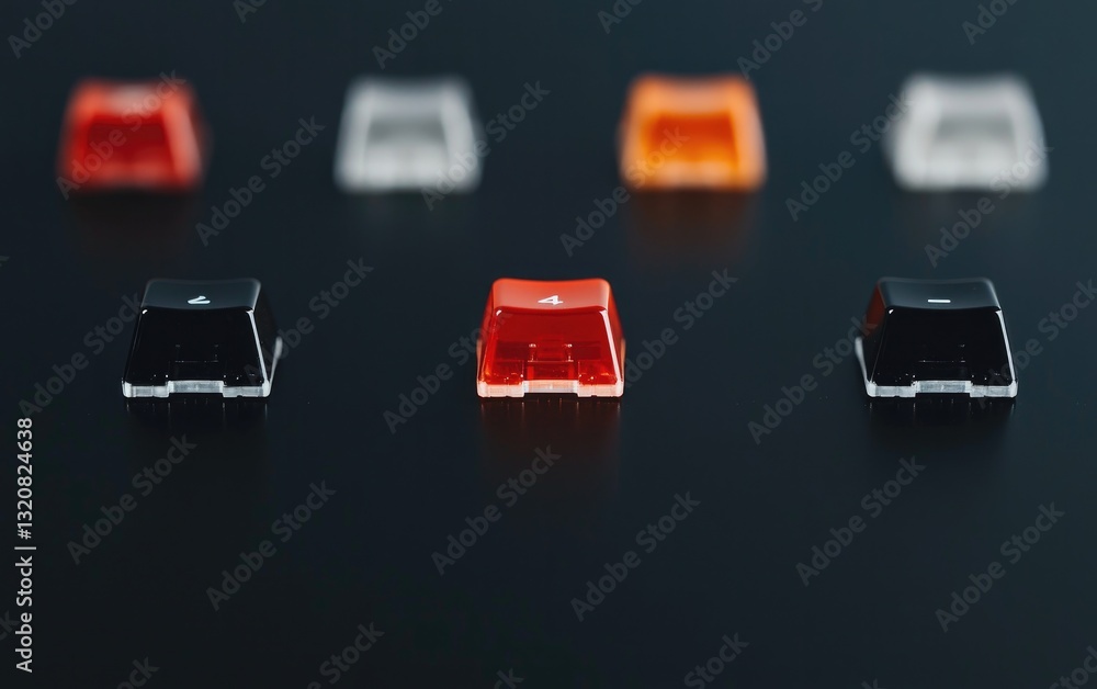 Poster red and black translucent keyboard keys on dark background