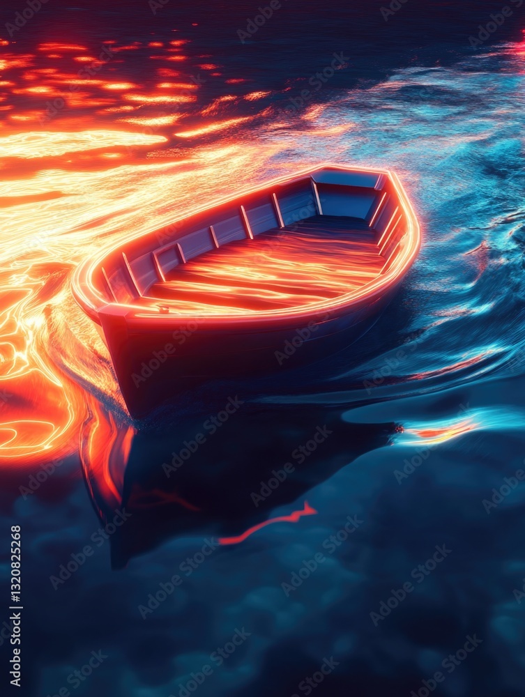 Poster a boat floating on the surface of calm waters