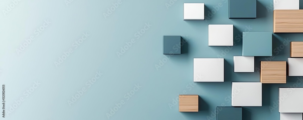 Aufkleber Geometric pattern design abstract background idea. Modern 3D geometric shapes in soft pastel colors on a minimalist background.