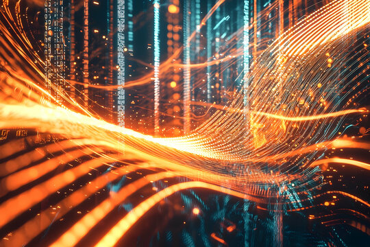 Modern tech background with glowing wave design and dynamic lines, creating a futuristic pattern.