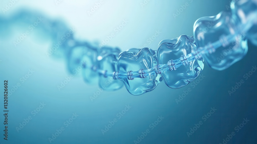 Poster professional design featuring a gradient blue background with stylized wireframe braces and a dental