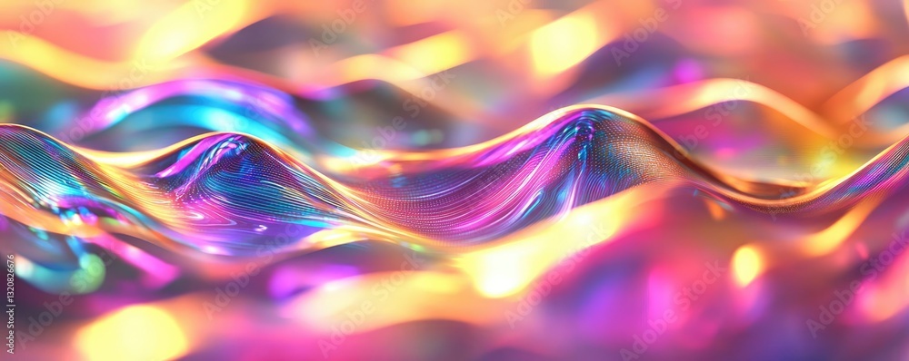 Poster 3d abstract art background concept. colorful abstract waves with shimmering surfaces and vibrant ref
