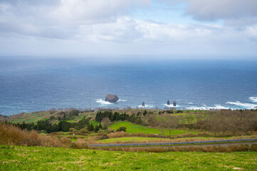 Fototapeta premium Foggy ocean overlook from mountain