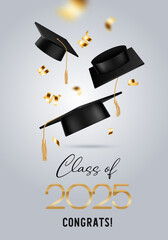 Vertical graduation banner with flying hats