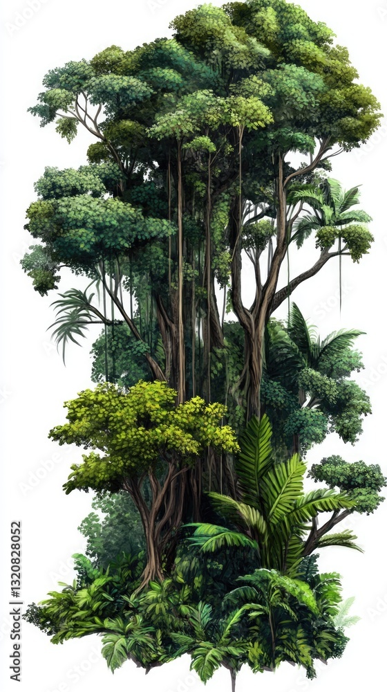 Poster a collection of trees and plants on a white surface, suitable for nature-themed designs or backgroun