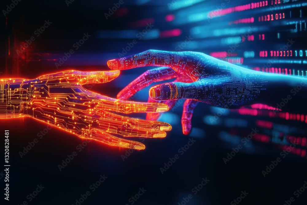 Aufkleber two digital hands reaching towards each other, symbolizing connection and technological advancement 