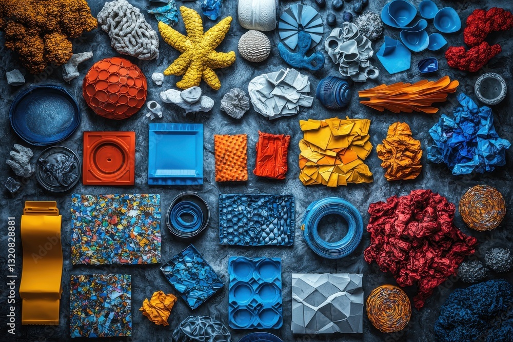 Poster a vibrant collection of colorful objects arranged in a visually appealing composition, showcasing a 