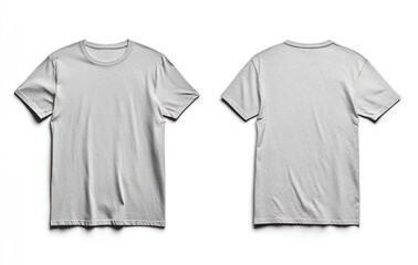 Isolated Silver T-shirt Front and Back Views on White Background