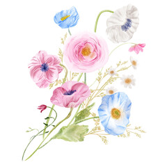 Watercolor wild flowers illustrations , Floral bouquets, watercolor flower arrangements, Elegance flower illustrations