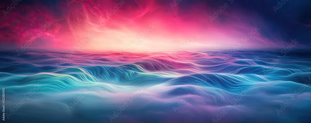 Poster aerial landscape abstract background idea. a surreal view of vibrant ocean waves under a mystical sk